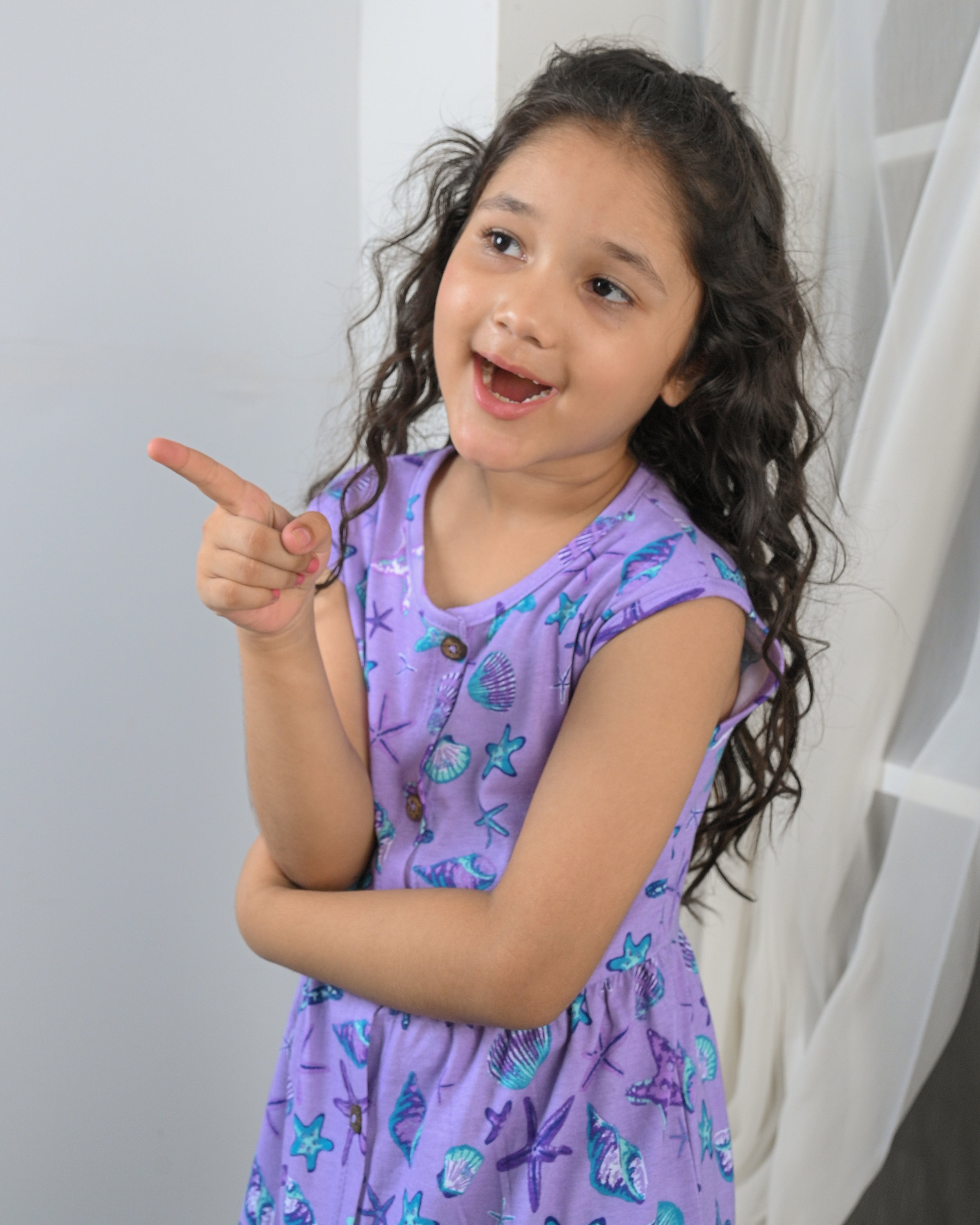 Lavender Sea Print Frock – Button Front Cotton Jersey