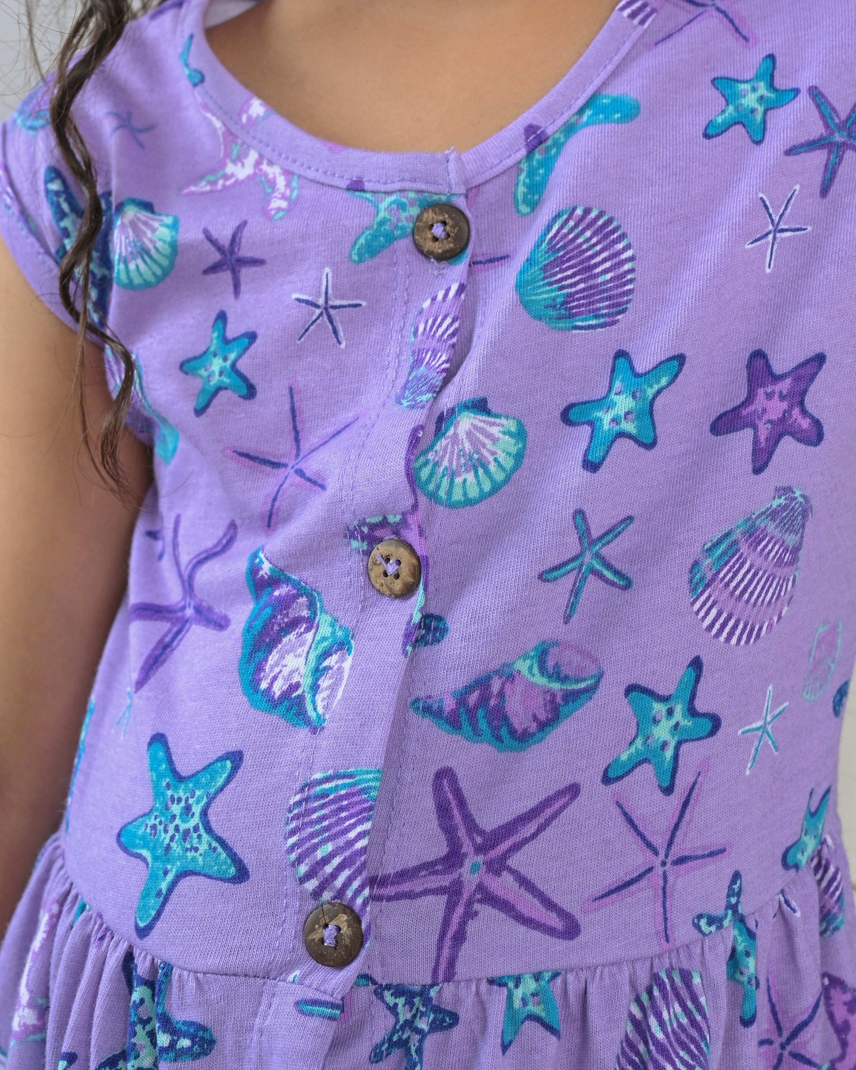 Lavender Sea Print Frock – Button Front Cotton Jersey