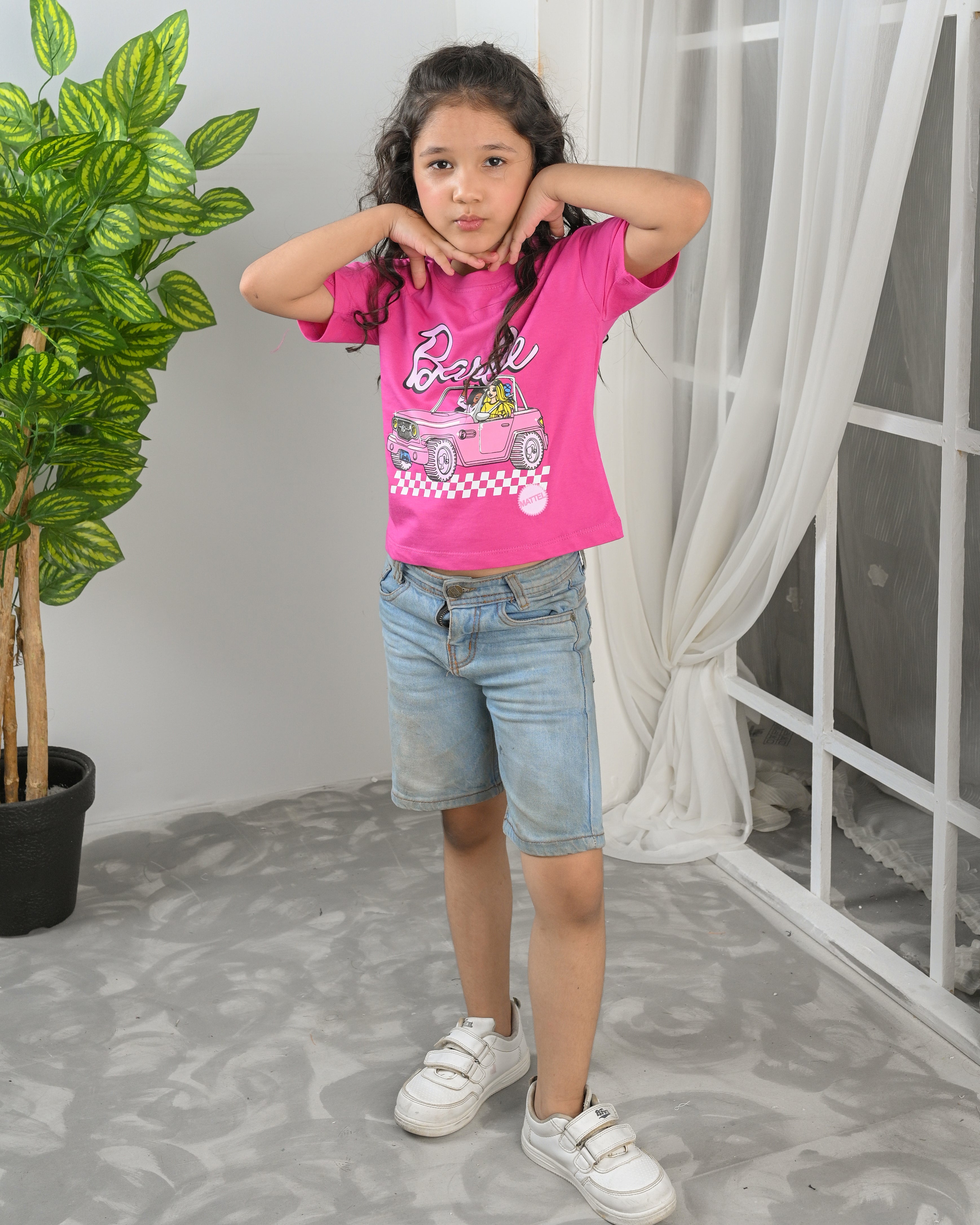 Girls Road Trip Vibes Graphic Print Boxy T-Shirt – Pink Short Sleeve