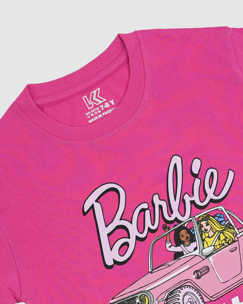 Girls Road Trip Vibes Graphic Print Boxy T-Shirt – Pink Short Sleeve