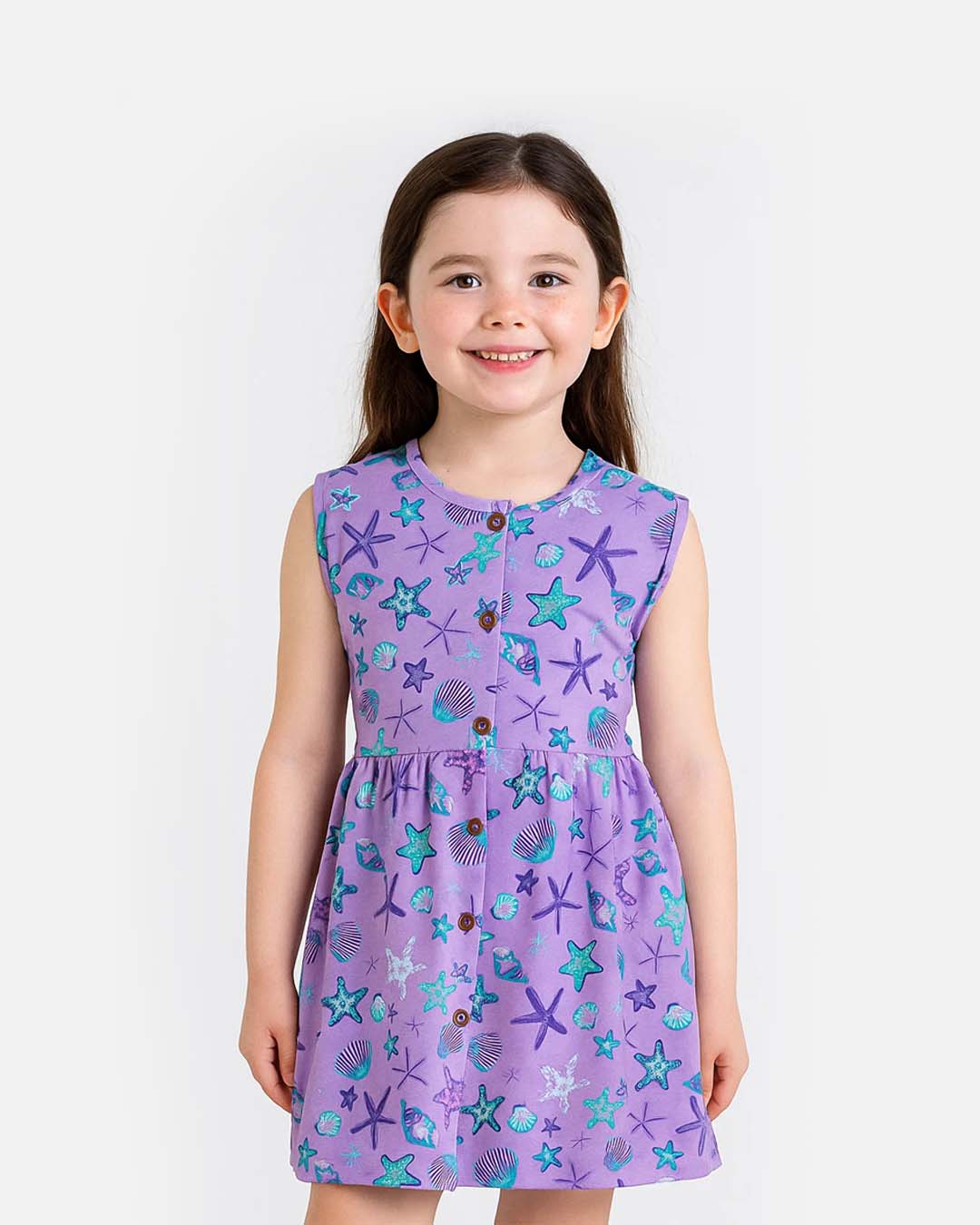 Lavender Sea Print Frock – Button Front Cotton Jersey