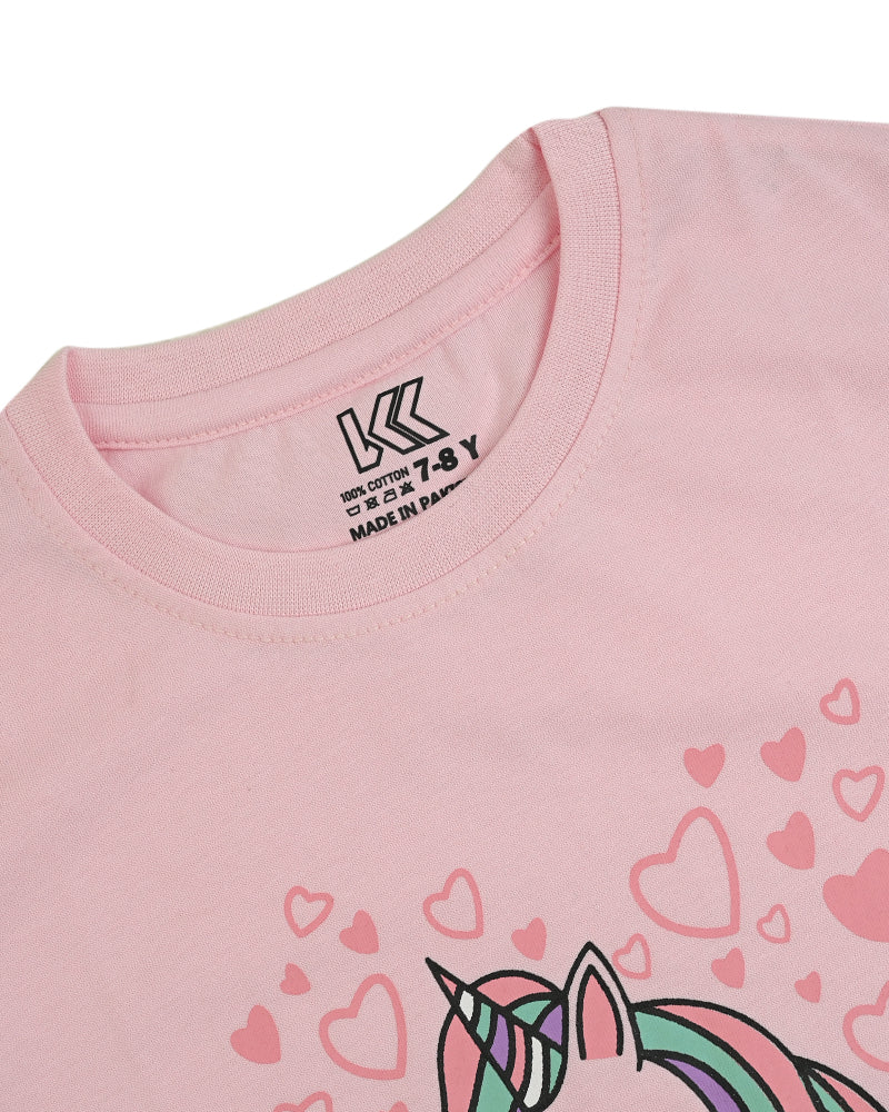 Girls Light Pink Magical Unicorn Printed T-Shirt – 100% Cottom