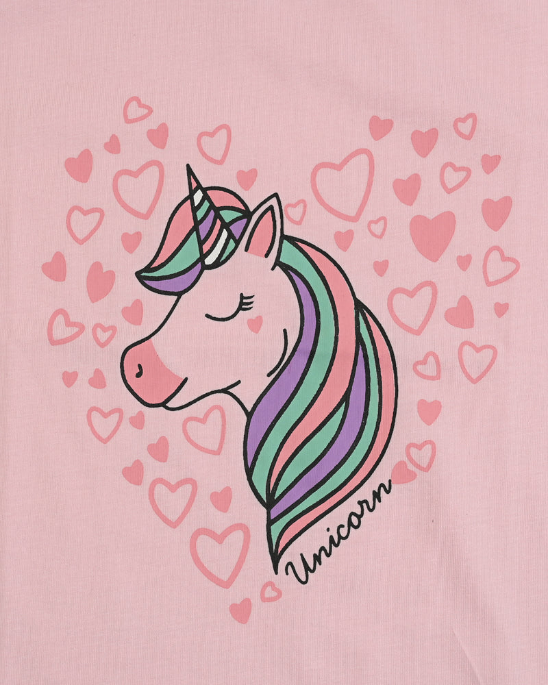 Girls Light Pink Magical Unicorn Printed T-Shirt – 100% Cottom