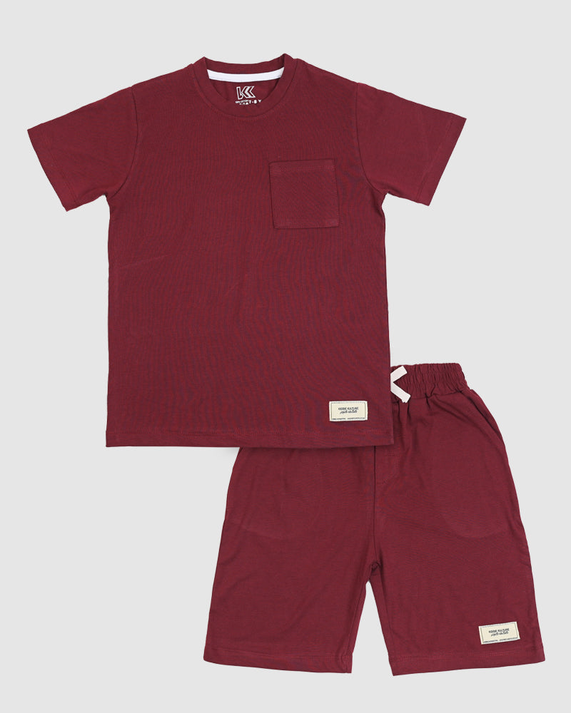 Regular Fit Maroon Co-Ord Set – Cotton Lycra T-Shirt & Shorts