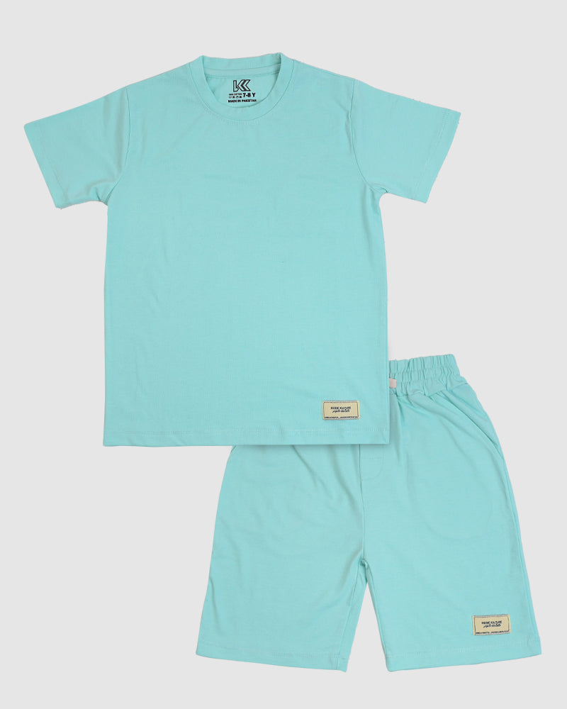 Oversized Sea Green Co-Ord Set – Cotton Lycra T-Shirt & Shorts Combo