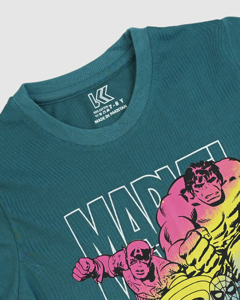 Teal Printed T-Shirt for Kids - Vintage Style