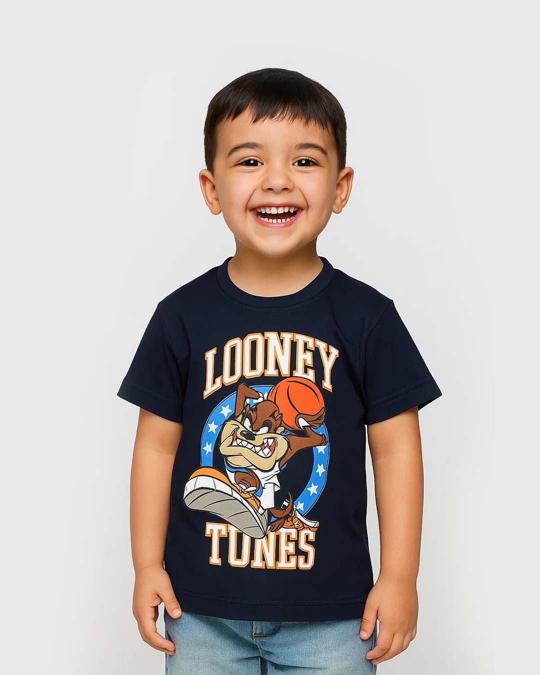 Kid's Navy Wild Cartoon Basketball Printed T-shirt