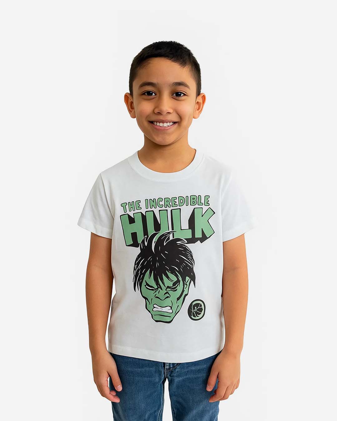 Mighty Green Smash Cartoon White T-Shirt for Kids – Comic Style