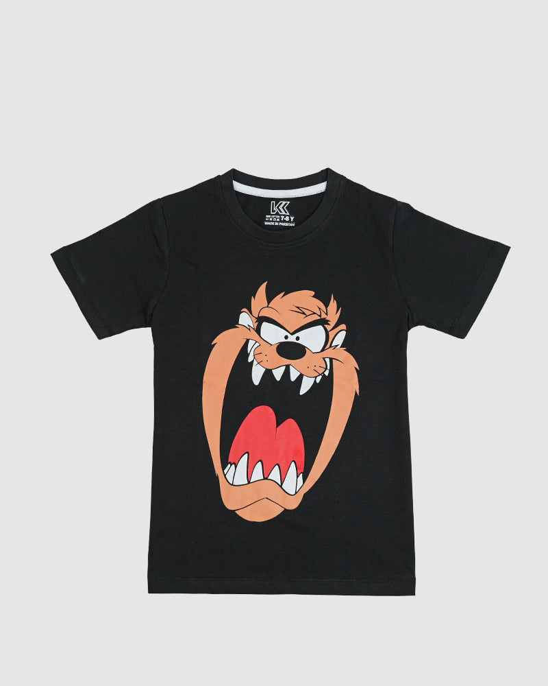 Black Wild Cartoon Character Printed Short Sleeve T-Shirt
