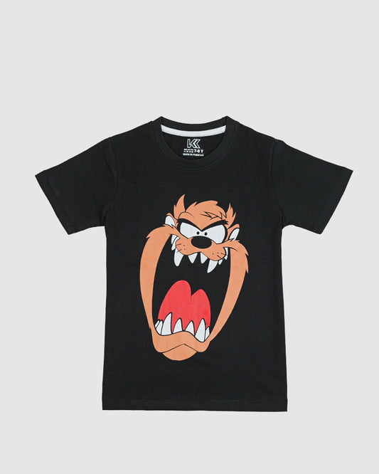Black Wild Cartoon Character Printed Short Sleeve T-Shirt