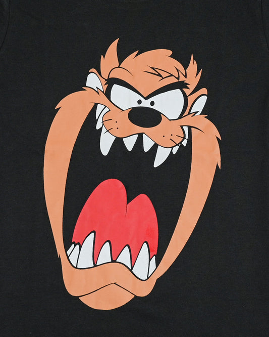 Black Wild Cartoon Character Printed Short Sleeve T-Shirt