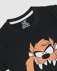 Black Wild Cartoon Character Printed Short Sleeve T-Shirt