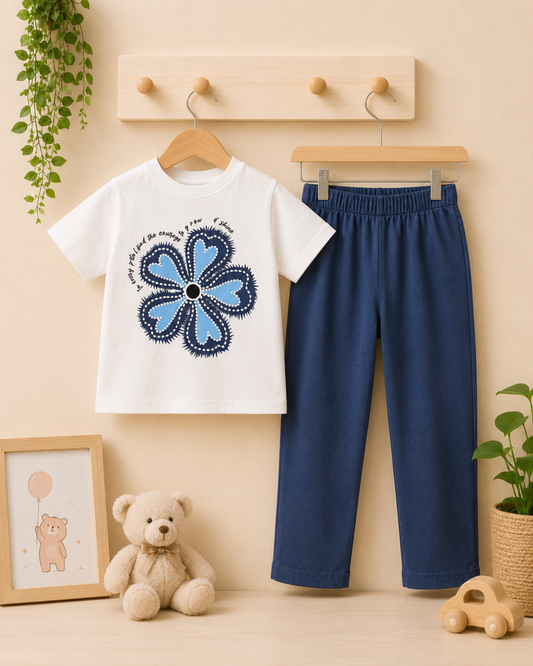 Blue Flower Outfit | T-Shirt + Shorts/Pants Set
