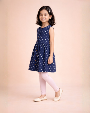 Blue with White Polka Dots Frock & Legging Set