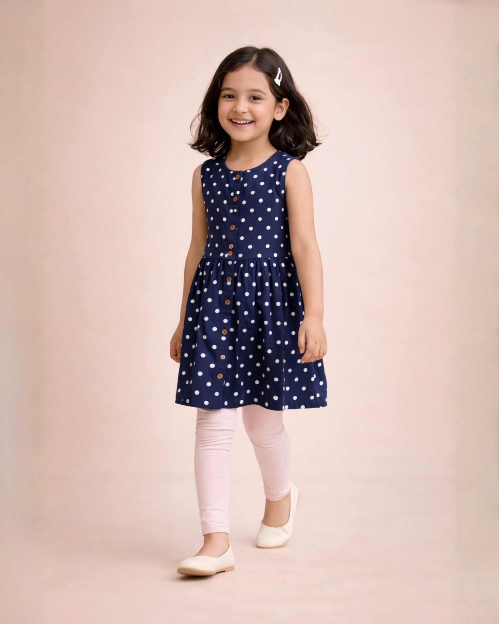 Blue with White Polka Dots Frock & Legging Set
