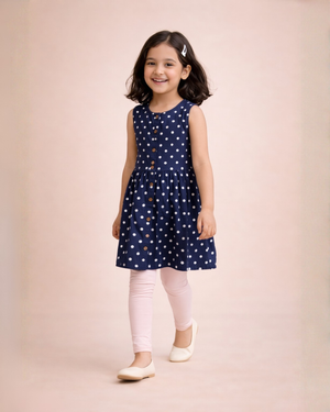 Blue with White Polka Dots Frock & Legging Set