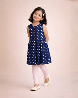 Blue with White Polka Dots Frock & Legging Set