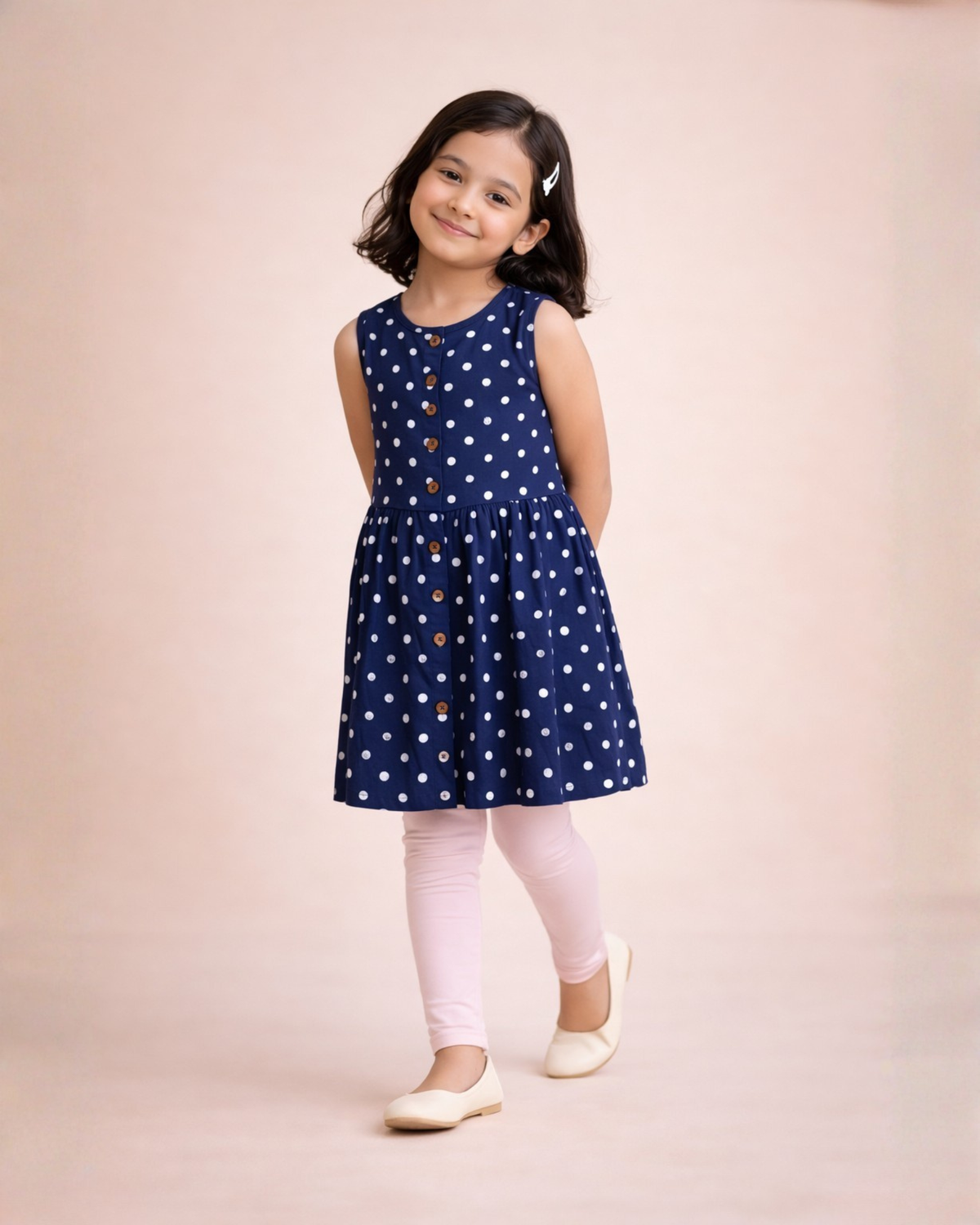 Blue with White Polka Dots Frock & Legging Set