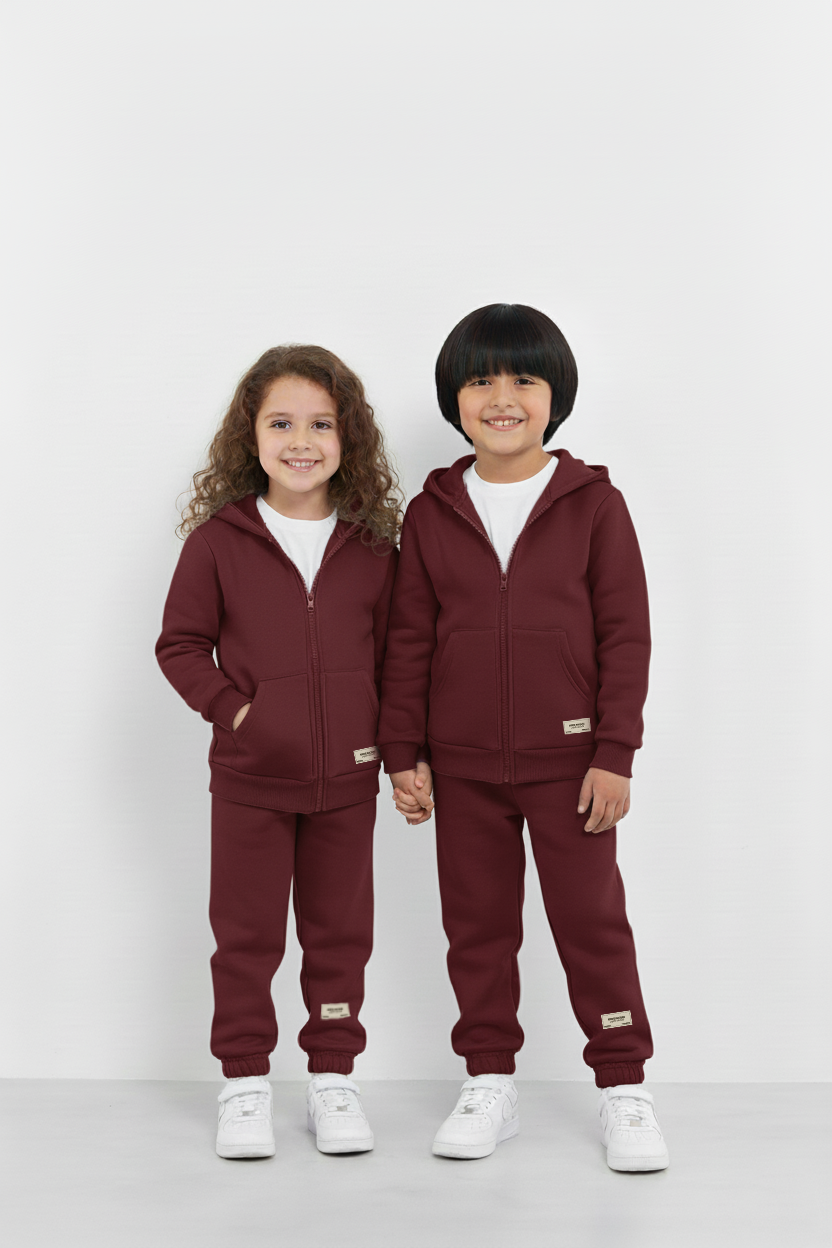 Burgundy Zipper Hoodie and Trouser Set