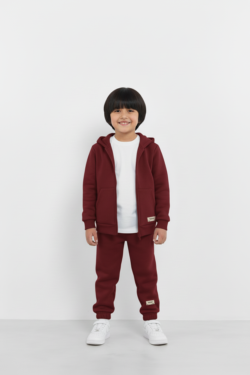 Burgundy Zipper Hoodie and Trouser Set