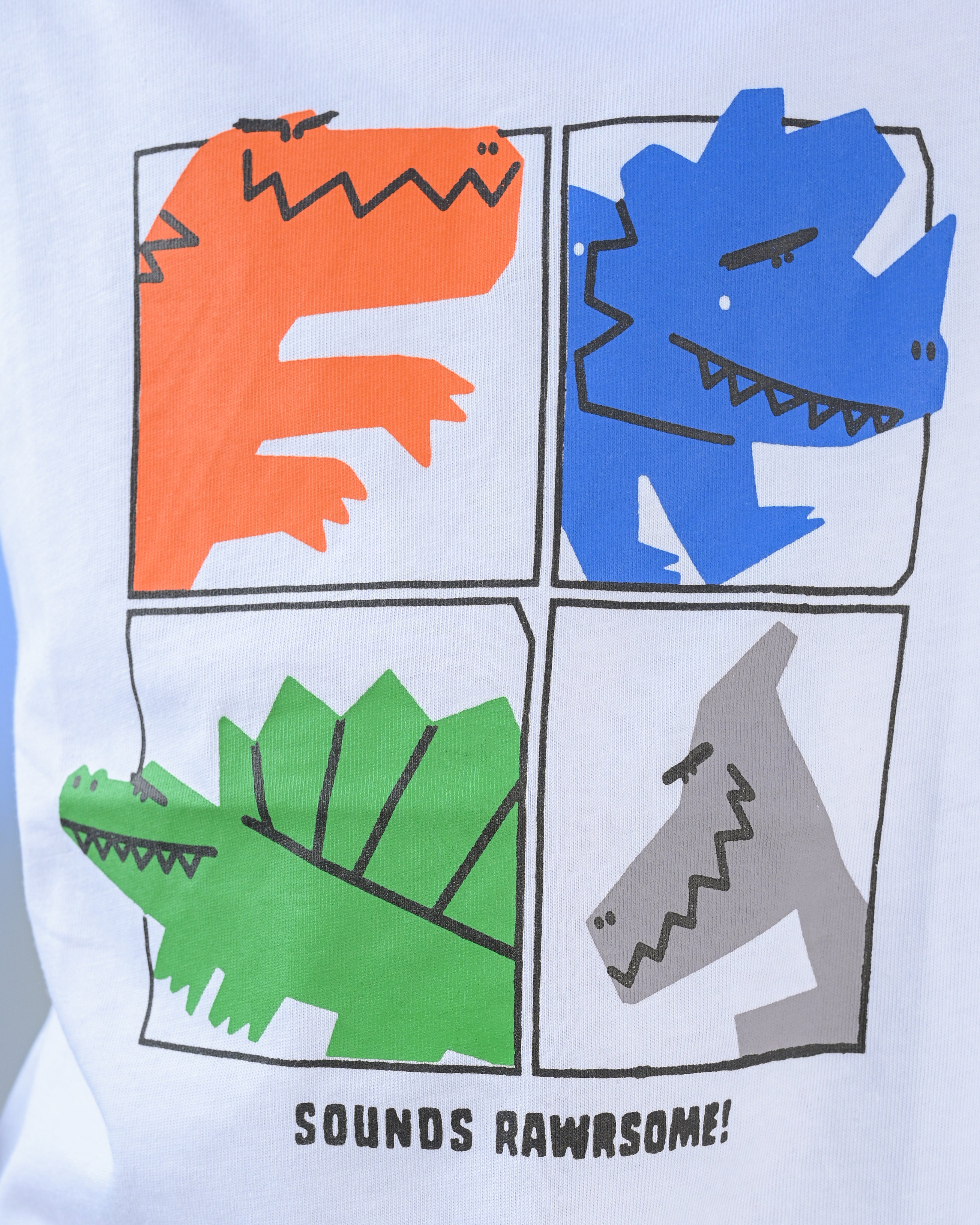 Dino Kid's Printed White T-shirt