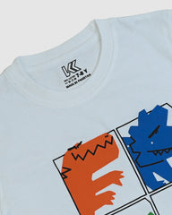 Dino Kid's Printed White T-shirt