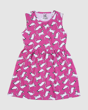 Cat Print Pink Frock & Legging Set