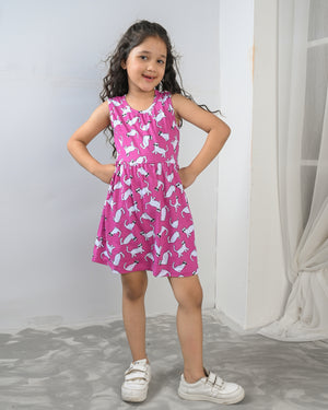 Cat Print Pink Frock & Legging Set
