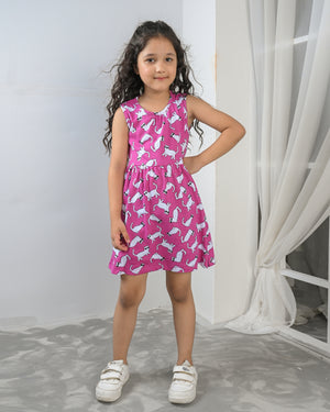 Cat Print Pink Frock & Legging Set