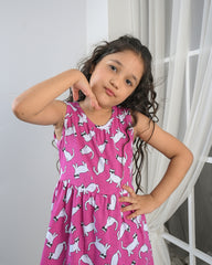 Cat Print Pink Frock– Cotton Jersey
