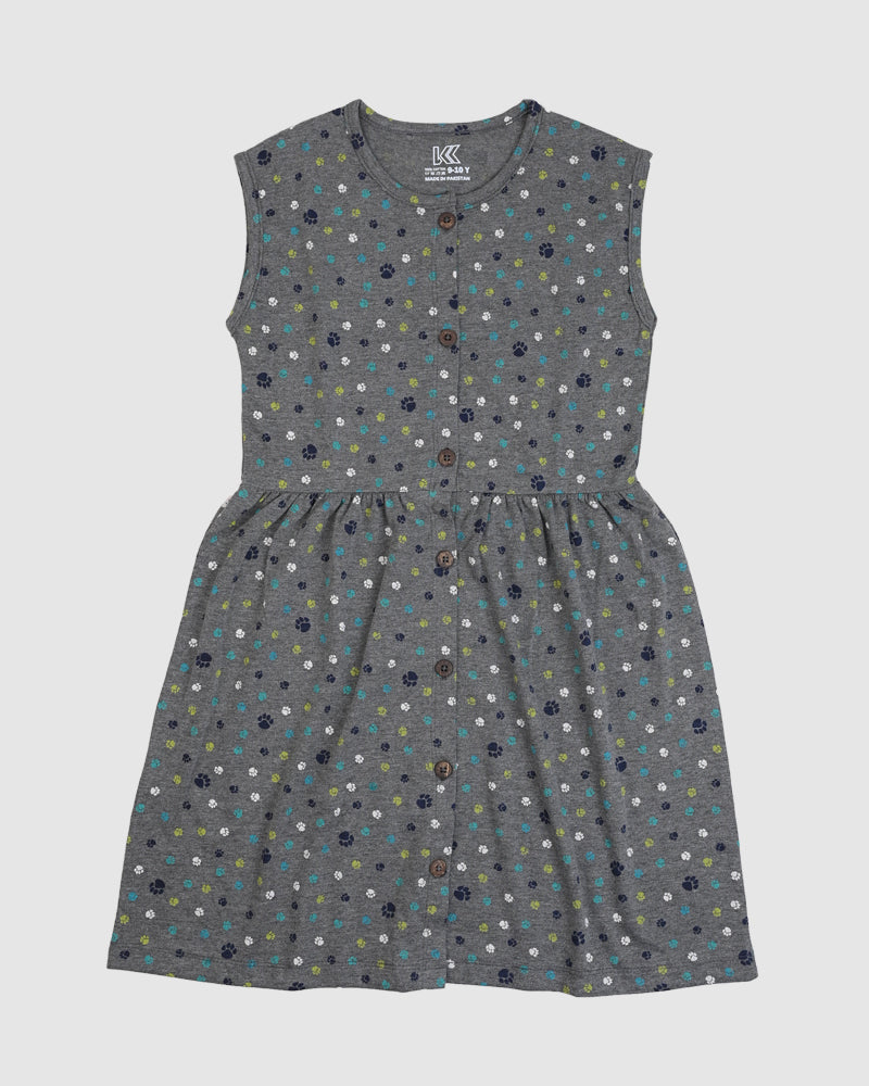 Grey Paw Print Frock – Cotton Jersey