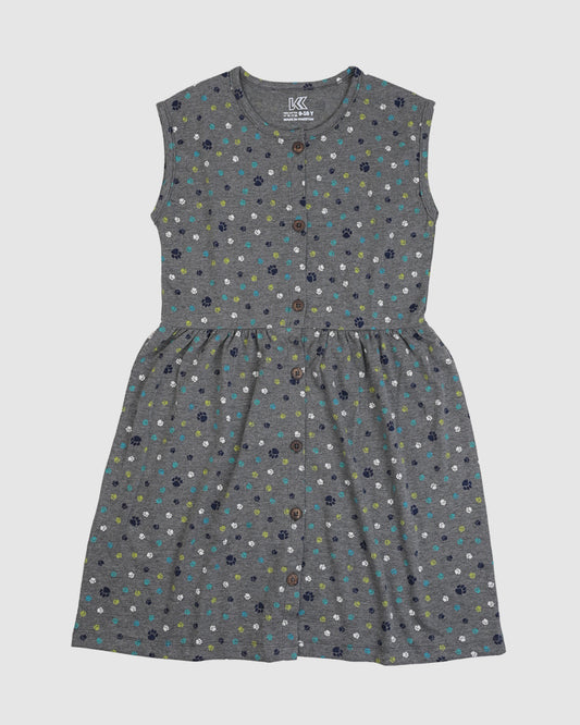 Grey Paw Print Frock – Cotton Jersey