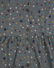 Grey Paw Print Frock – Cotton Jersey