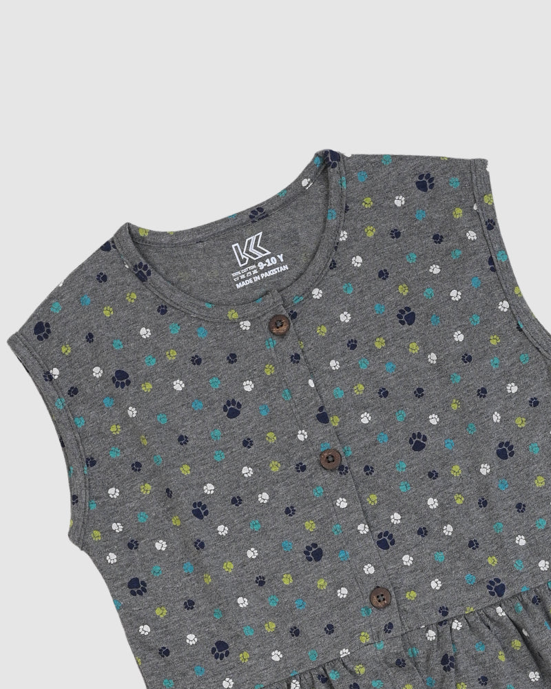 Grey Paw Print Frock – Cotton Jersey