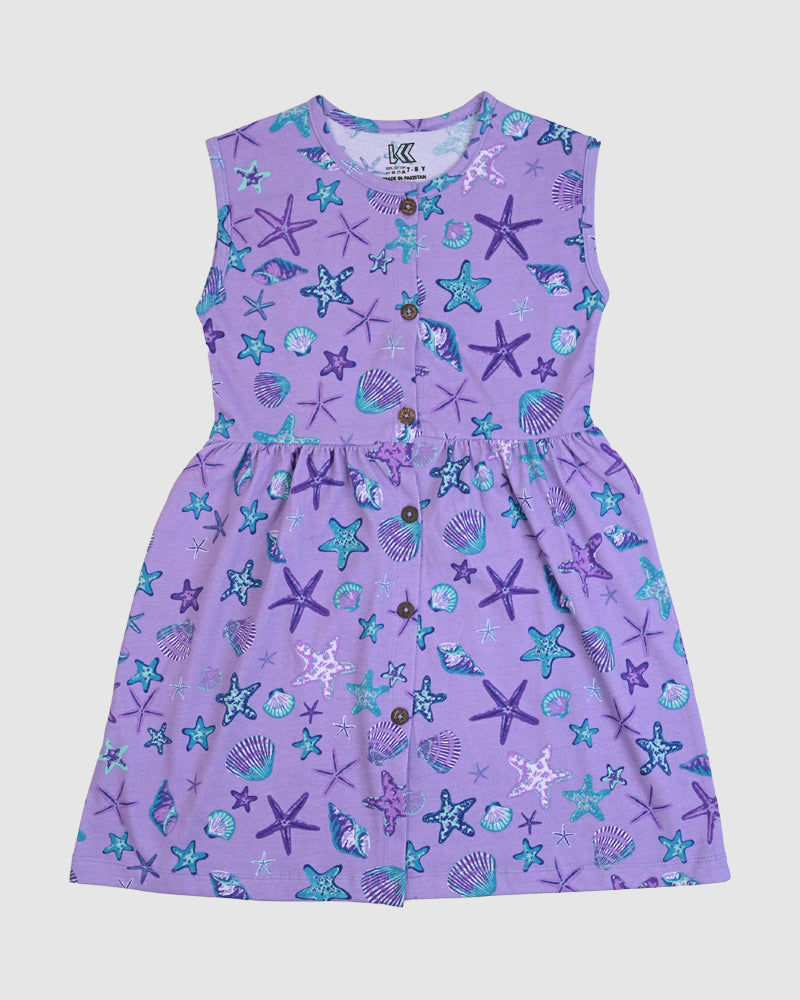 Lavender Sea Print Frock – Button Front Cotton Jersey