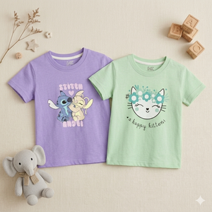 Girls Printed T-Shirt Pack | Stitch & Kitten Tees