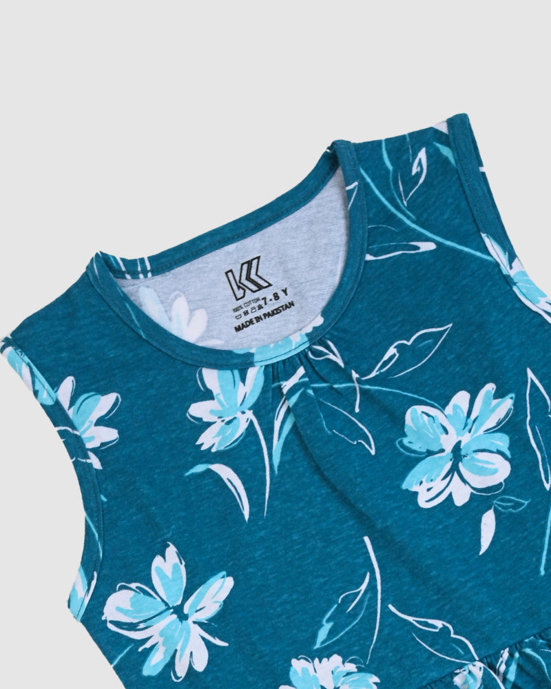 Teal Floral Frock – Cotton Jersey