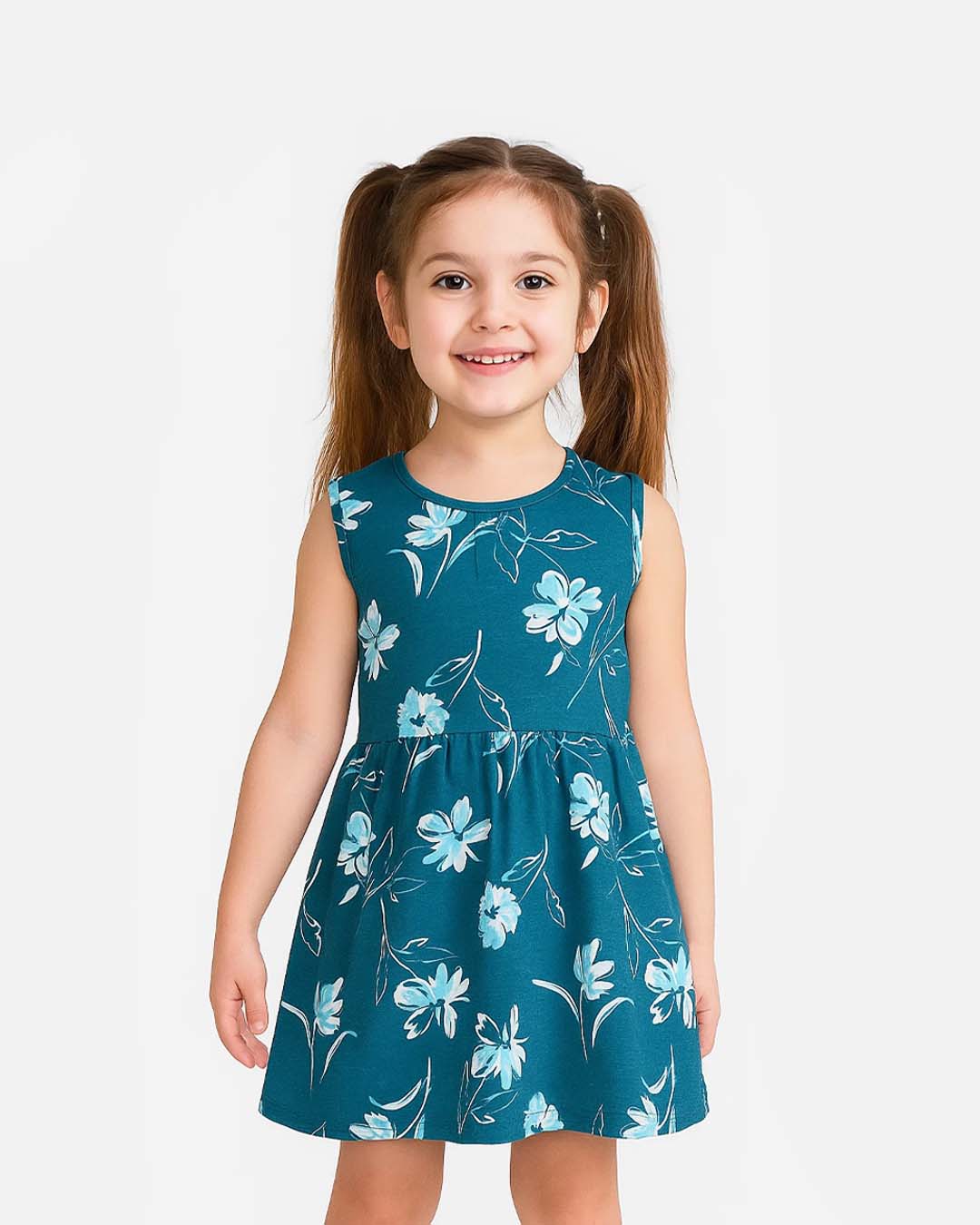 Teal Floral Frock – Cotton Jersey