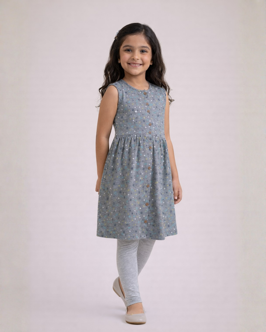 Grey Paw Print Frock & Legging Set