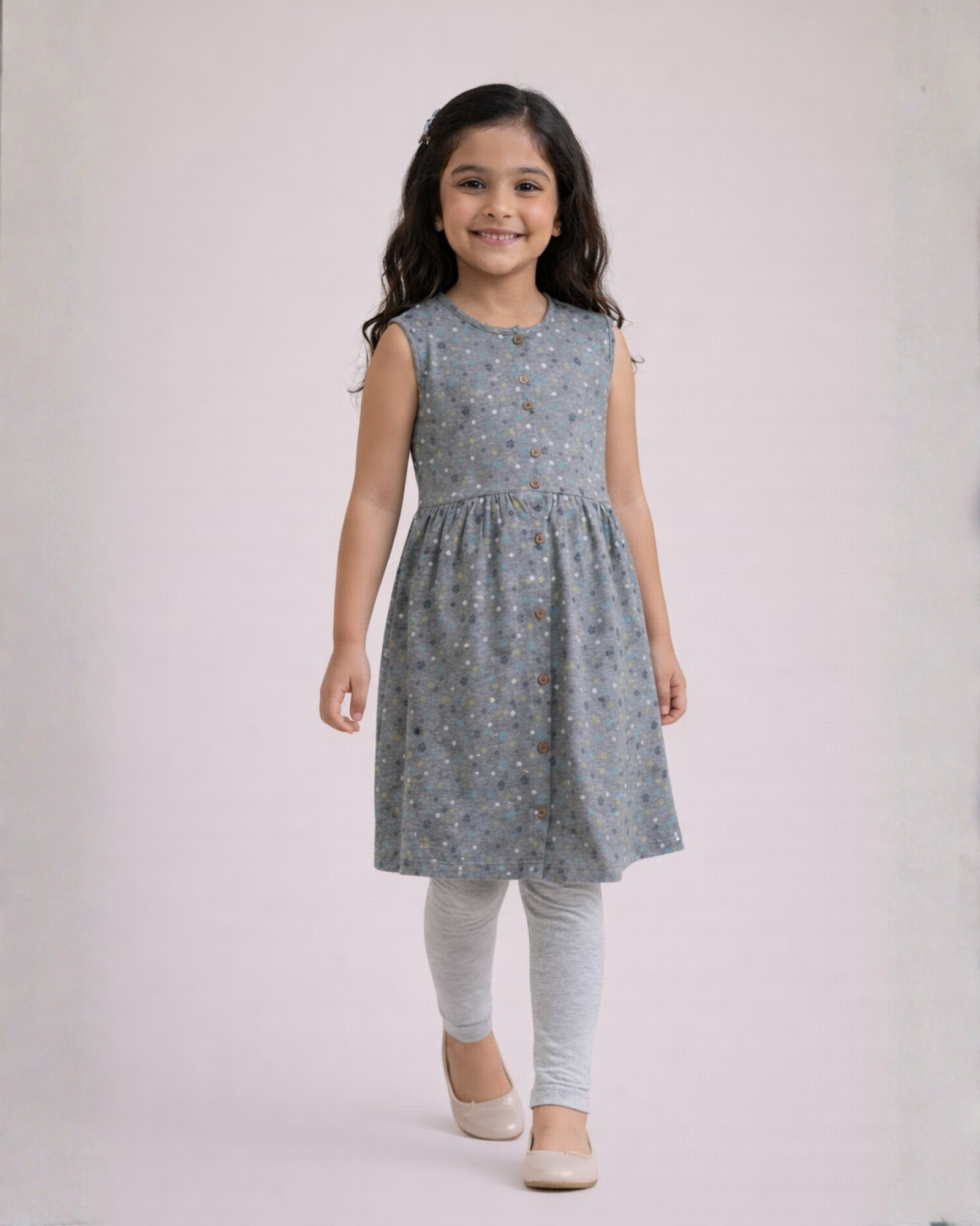 Grey Paw Print Frock & Legging Set