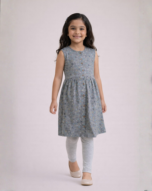 Grey Paw Print Frock & Legging Set