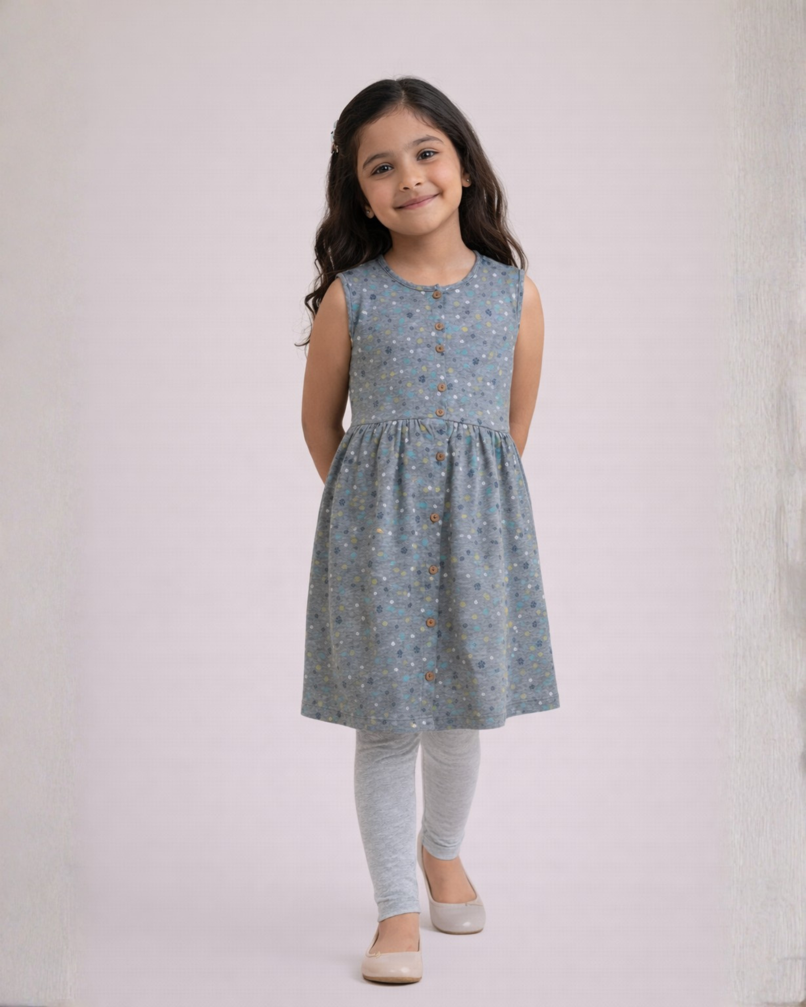 Grey Paw Print Frock & Legging Set