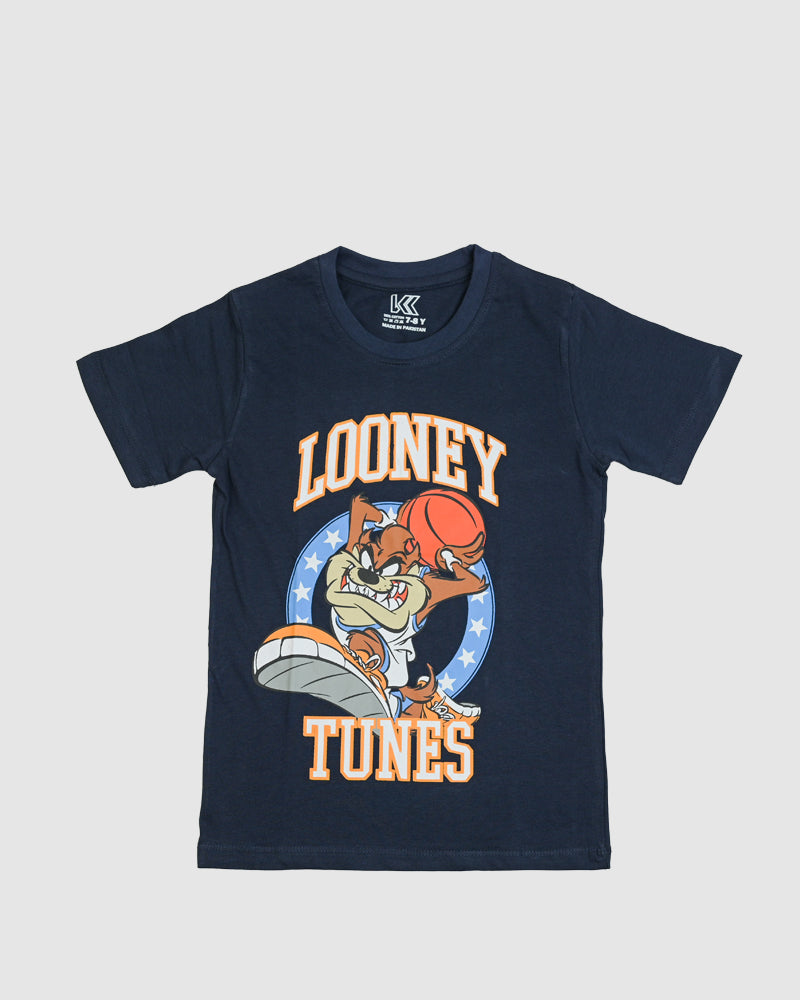 Kid's Navy Wild Cartoon Basketball Printed T-shirt