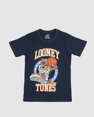 Kid's Navy Wild Cartoon Basketball Printed T-shirt