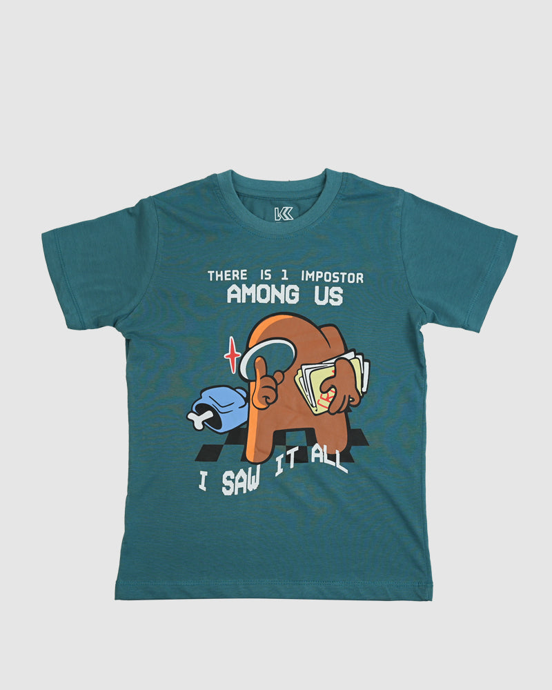 Kid's Teal Printed T-Shirt - Space Adventure: Who’s the Impostor?