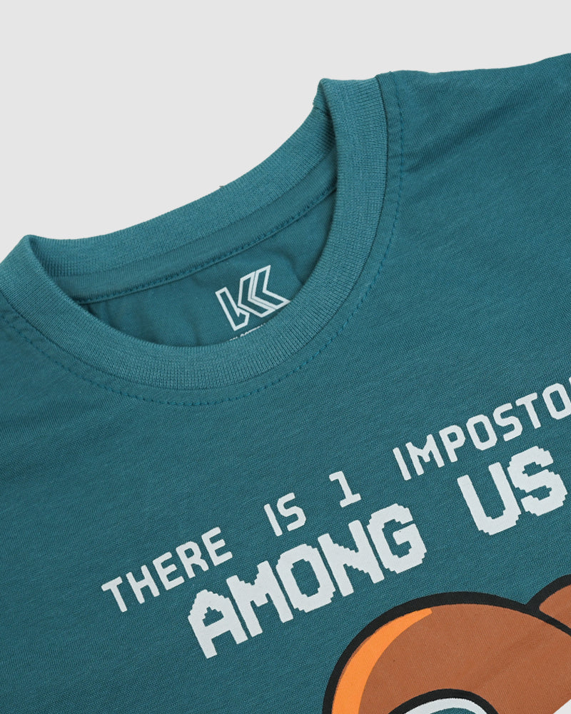 Kid's Teal Printed T-Shirt - Space Adventure: Who’s the Impostor?