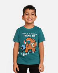 Kid's Teal Printed T-Shirt - Space Adventure: Who’s the Impostor?