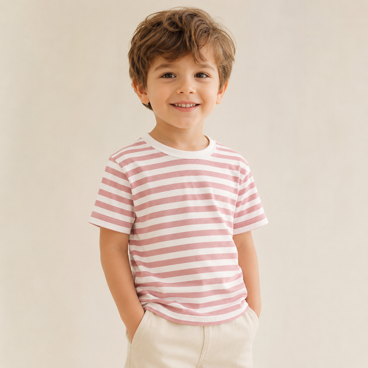 Pink Striped Kids T-Shirt | Soft Cotton Tee