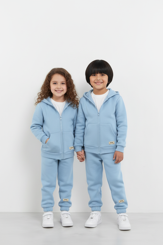 Sky Blue Zipper Hoodie and Trouser Set