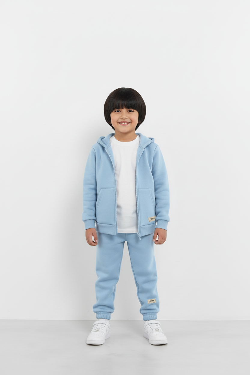 Sky Blue Zipper Hoodie and Trouser Set
